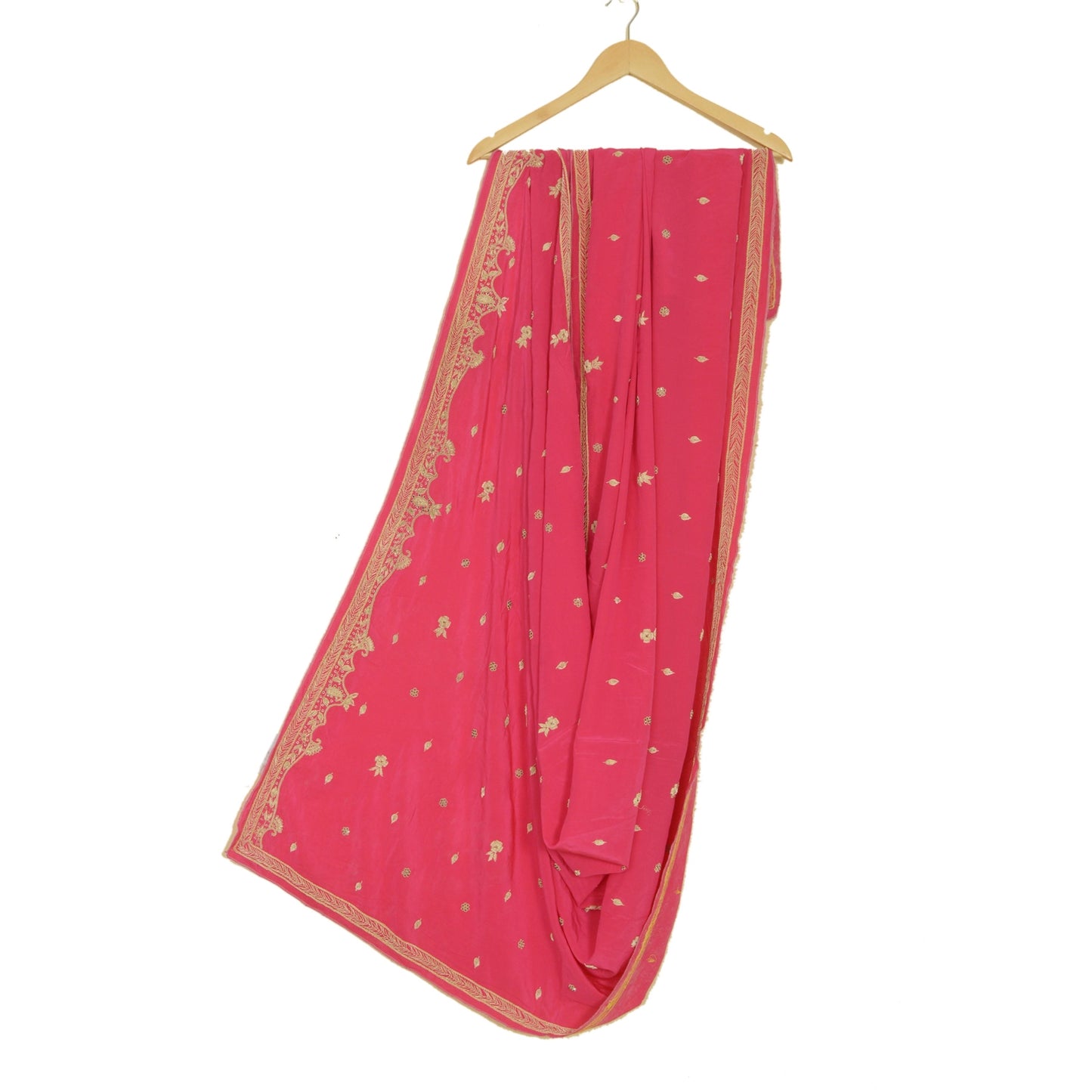 Sanskriti Vintage Hot Pink Dupatta 100% Pure Crepe Silk Hand Beaded Wrap Stole