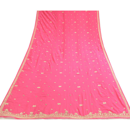 Sanskriti Vintage Hot Pink Dupatta 100% Pure Crepe Silk Hand Beaded Wrap Stole