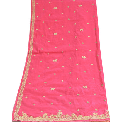 Sanskriti Vintage Hot Pink Dupatta 100% Pure Crepe Silk Hand Beaded Wrap Stole