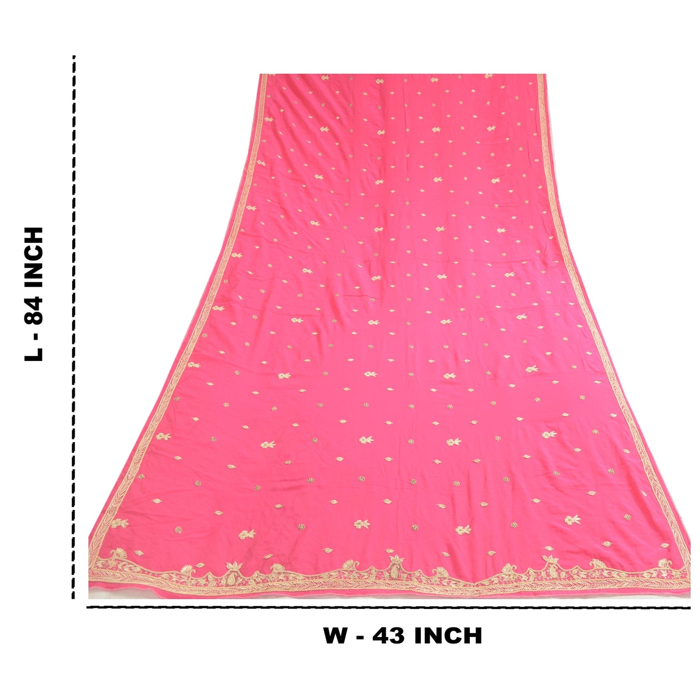 Sanskriti Vintage Hot Pink Dupatta 100% Pure Crepe Silk Hand Beaded Wrap Stole