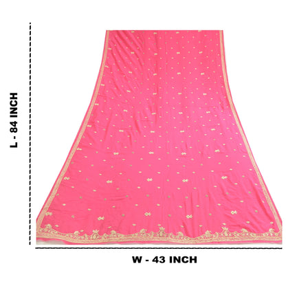 Sanskriti Vintage Hot Pink Dupatta 100% Pure Crepe Silk Hand Beaded Wrap Stole