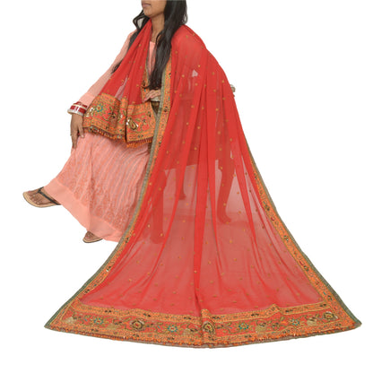Sanskriti Vintage Red Dupatta Pure Georgette Silk Hand Beaded Wedding Stole