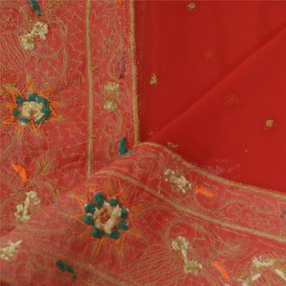 Sanskriti Vintage Red Dupatta Pure Georgette Silk Hand Beaded Wedding Stole
