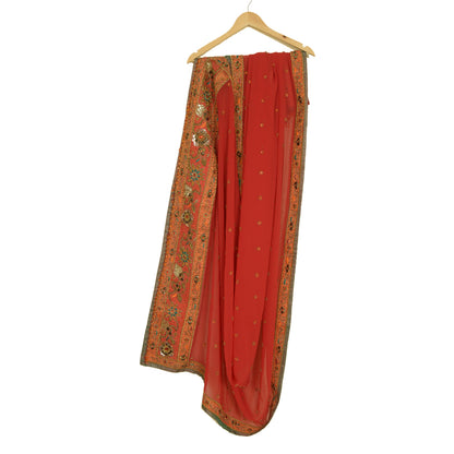 Sanskriti Vintage Red Dupatta Pure Georgette Silk Hand Beaded Wedding Stole