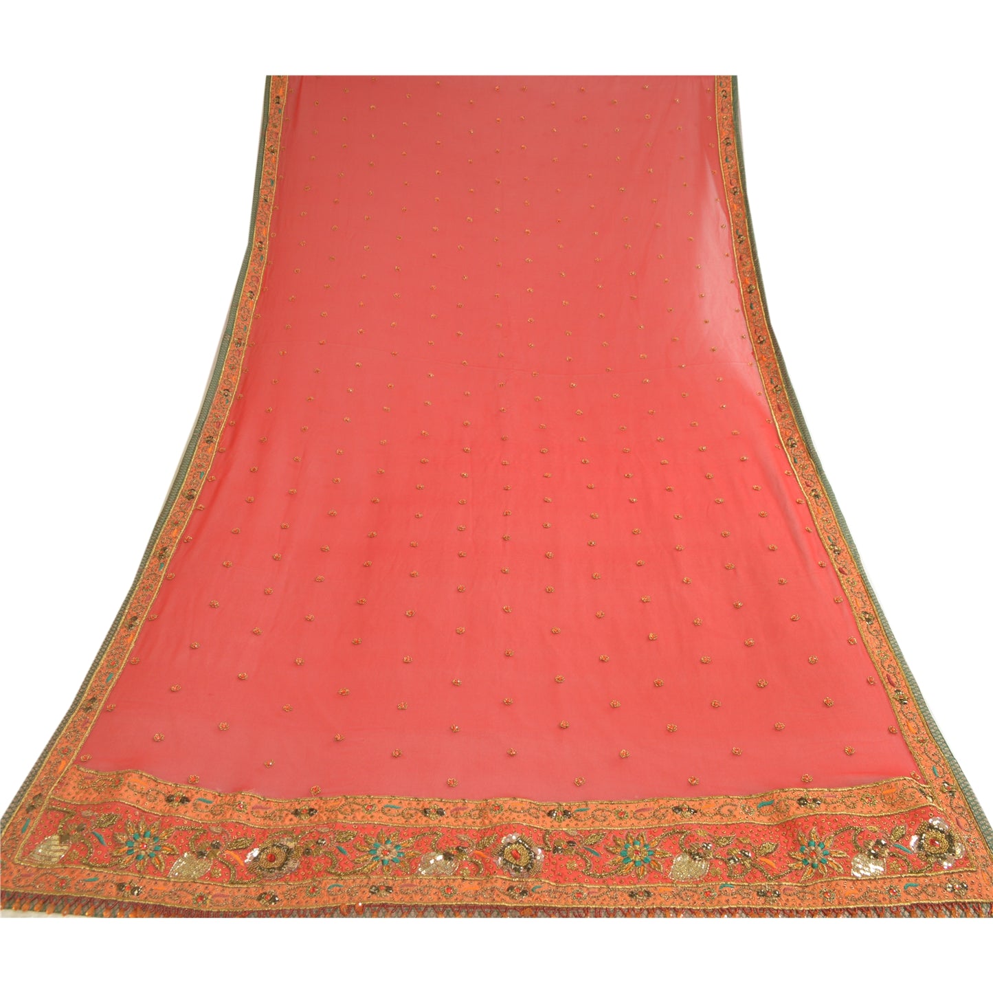 Sanskriti Vintage Red Dupatta Pure Georgette Silk Hand Beaded Wedding Stole