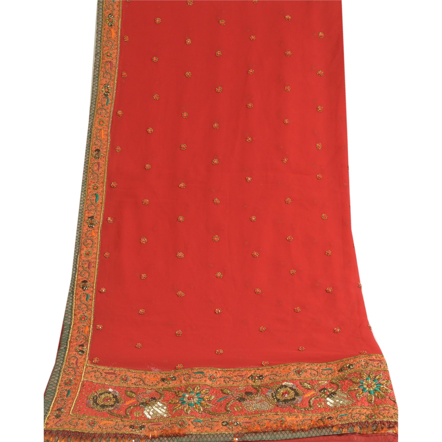 Sanskriti Vintage Red Dupatta Pure Georgette Silk Hand Beaded Wedding Stole
