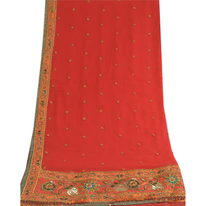 Sanskriti Vintage Red Dupatta Pure Georgette Silk Hand Beaded Wedding Stole