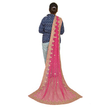 Load image into Gallery viewer, Sanskriti Vintage Pink Long Dupatta Stole Net Mesh Veil Hand Beaded Scarves
