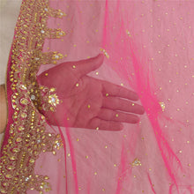 Load image into Gallery viewer, Sanskriti Vintage Pink Long Dupatta Stole Net Mesh Veil Hand Beaded Scarves
