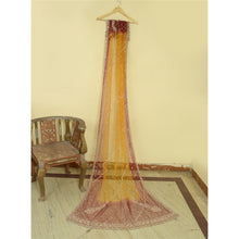 Load image into Gallery viewer, Sanskriti Vintage Dark Red/Yellow Long Dupatta Stole Net Mesh Hand Beaded Veil

