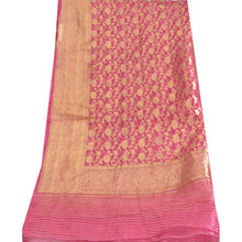 Load image into Gallery viewer, Sanskriti Vintage Long Pink Dupatta/Stole Pure Organza Silk Woven Brocade Veil
