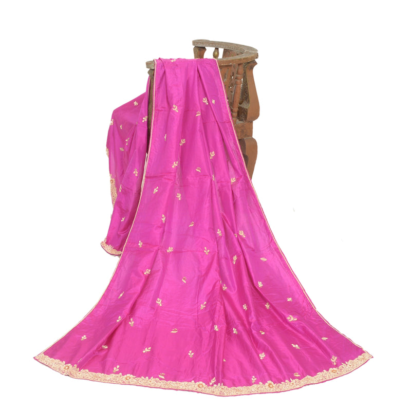 Sanskriti Vintage Magenta Long Dupatta Stole Pure Silk Hand Embroidered Zardozi  For Dressmaking,Craft Supplies,Upcyclers,Decor