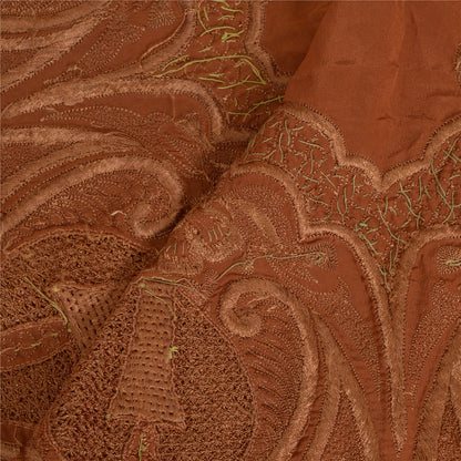 Sanskriti Vintage Brown Long Dupatta Stole Pure Crepe Silk Hand Beaded Scarves