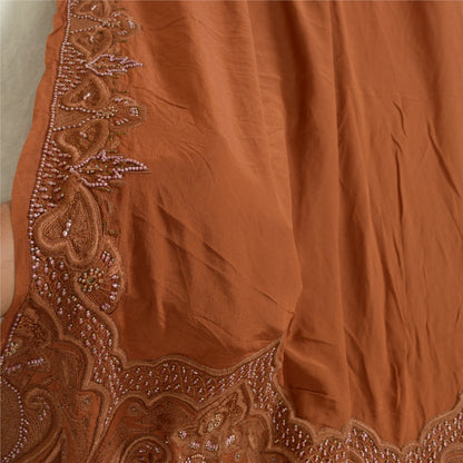 Sanskriti Vintage Brown Long Dupatta Stole Pure Crepe Silk Hand Beaded Scarves