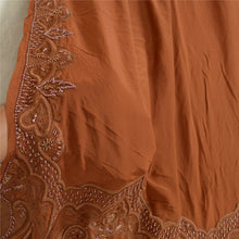 Load image into Gallery viewer, Sanskriti Vintage Brown Long Dupatta Stole Pure Crepe Silk Hand Beaded Scarves
