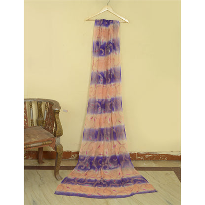 Sanskriti Vintage Long Peach/Purple Dupatta/Stole Pure Chiffon Silk Hand Beaded