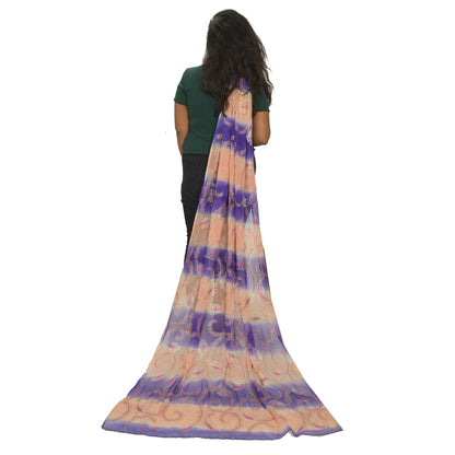 Sanskriti Vintage Long Peach/Purple Dupatta/Stole Pure Chiffon Silk Hand Beaded