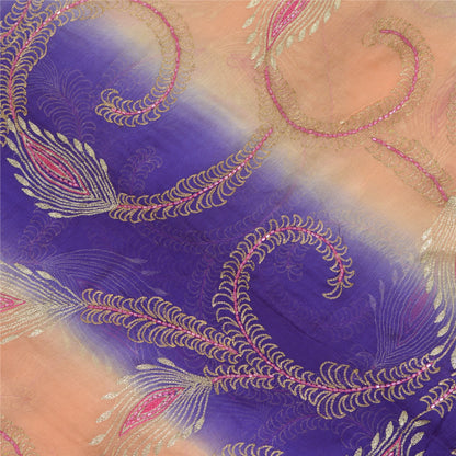 Sanskriti Vintage Long Peach/Purple Dupatta/Stole Pure Chiffon Silk Hand Beaded