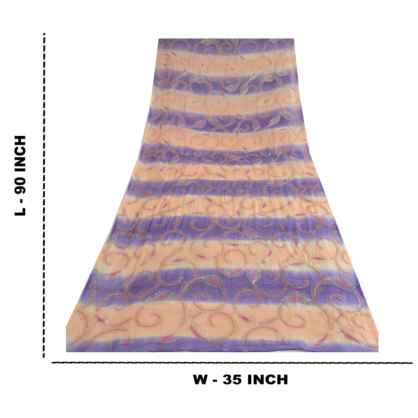 Sanskriti Vintage Long Peach/Purple Dupatta/Stole Pure Chiffon Silk Hand Beaded