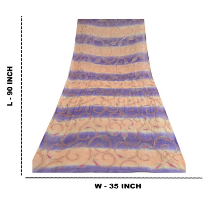 Sanskriti Vintage Long Peach/Purple Dupatta/Stole Pure Chiffon Silk Hand Beaded