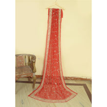 Load image into Gallery viewer, Sanskriti Vintage Long Red Dupatta/Stole Pure Georgette Silk Hand Beaded Veil
