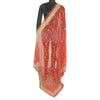 Sanskriti Vintage Long Red Dupatta/Stole Pure Georgette Silk Hand Beaded Veil