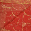 Sanskriti Vintage Long Red Dupatta/Stole Pure Georgette Silk Hand Beaded Veil