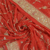 Sanskriti Vintage Long Red Dupatta/Stole Pure Georgette Silk Hand Beaded Veil