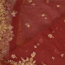 Load image into Gallery viewer, Sanskriti Vintage Dark Red Long Dupatta Stole Net Mesh Hand Beaded Zardozi Veil
