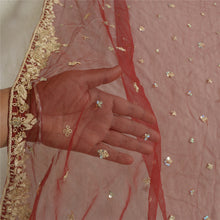 Load image into Gallery viewer, Sanskriti Vintage Dark Red Long Dupatta Stole Net Mesh Hand Beaded Zardozi Veil
