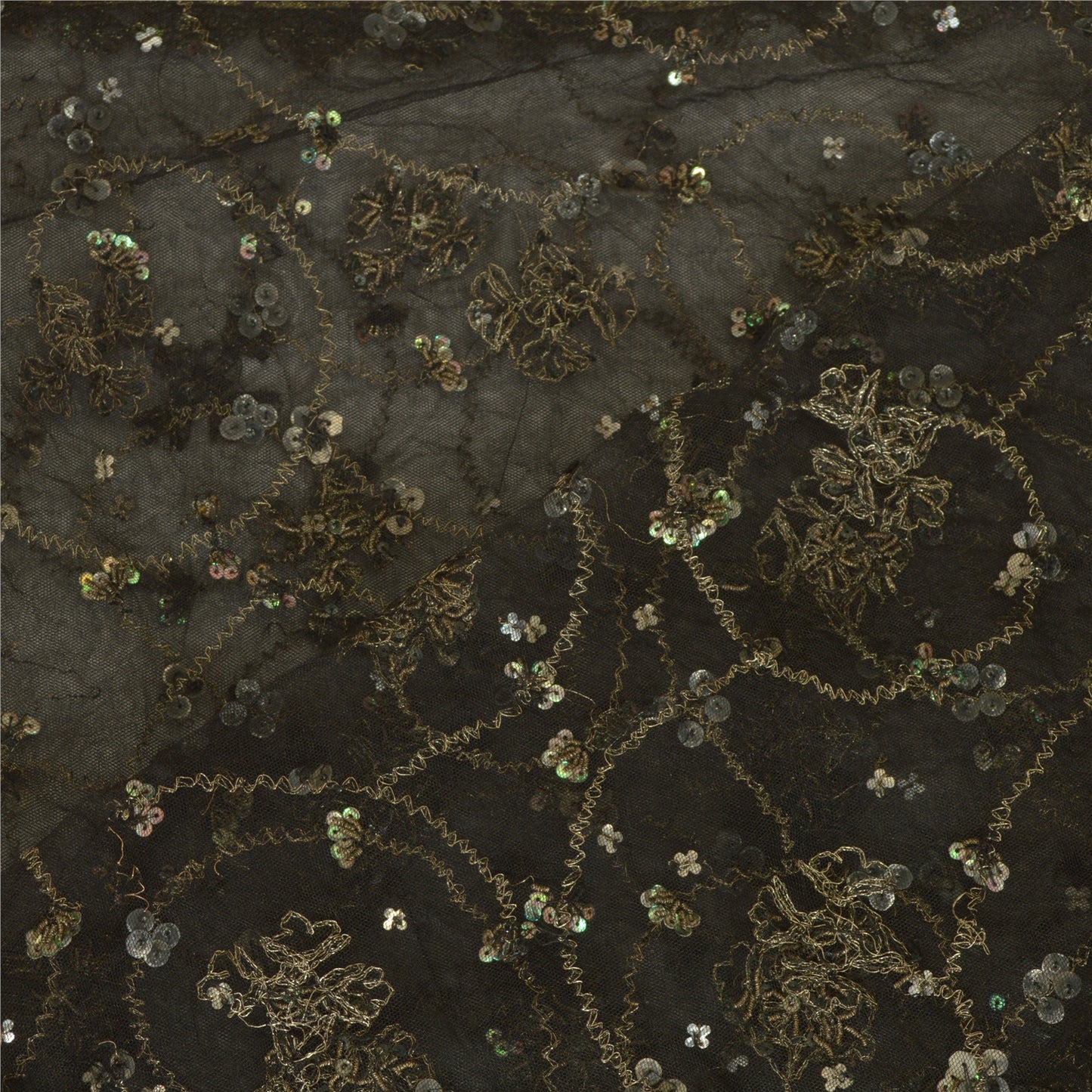 Sanskriti Vintage Black Long Dupatta Stole Net Mesh Veil Hand Beaded Scarves