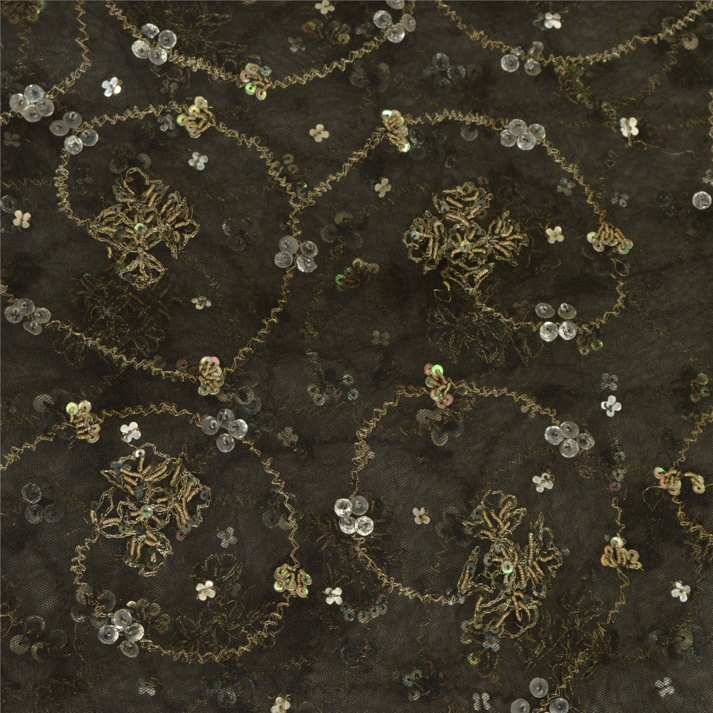 Sanskriti Vintage Black Long Dupatta Stole Net Mesh Veil Hand Beaded Scarves