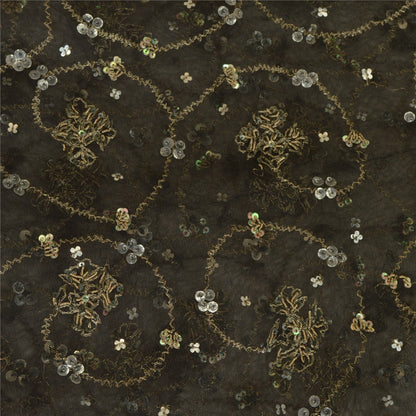 Sanskriti Vintage Black Long Dupatta Stole Net Mesh Veil Hand Beaded Scarves