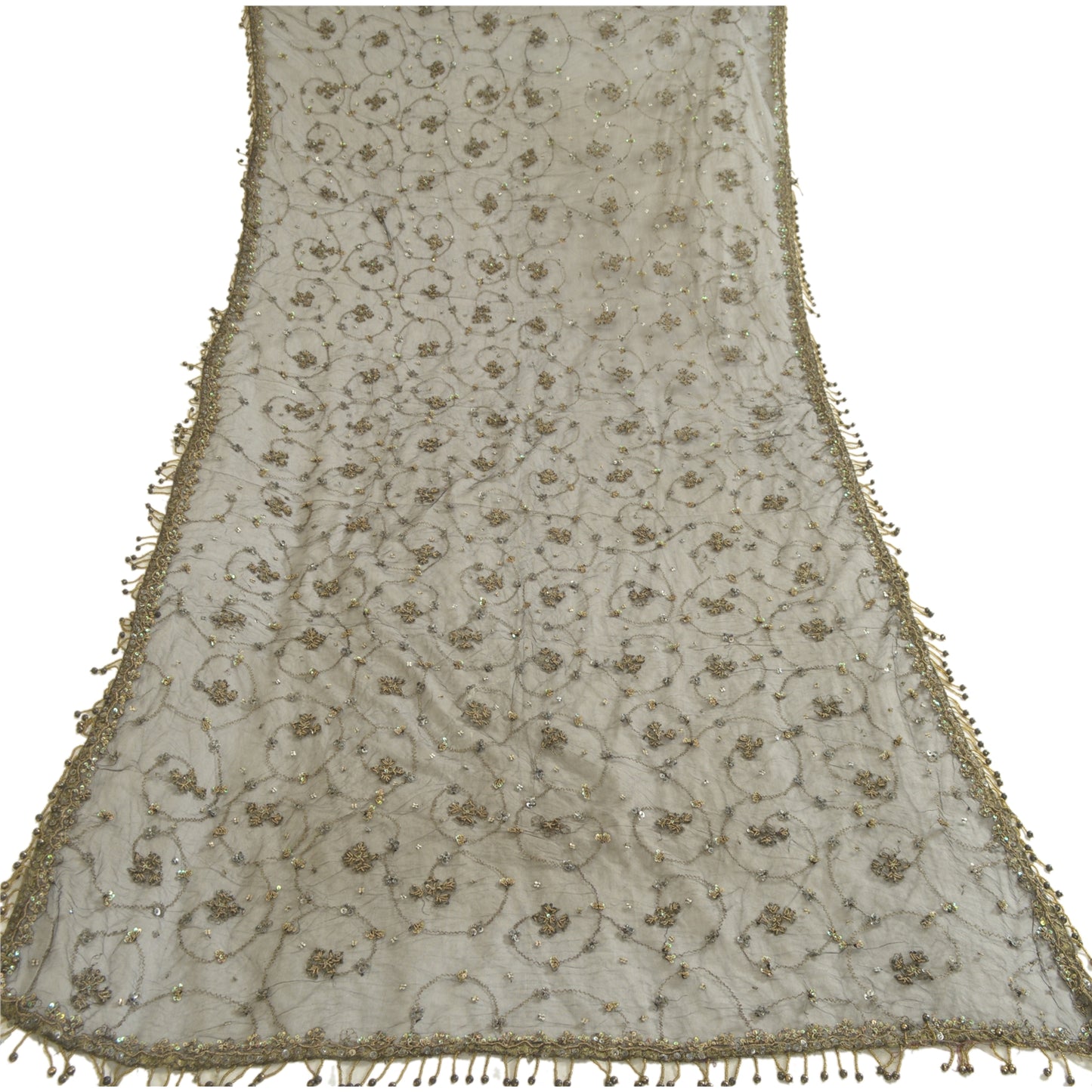 Sanskriti Vintage Black Long Dupatta Stole Net Mesh Veil Hand Beaded Scarves