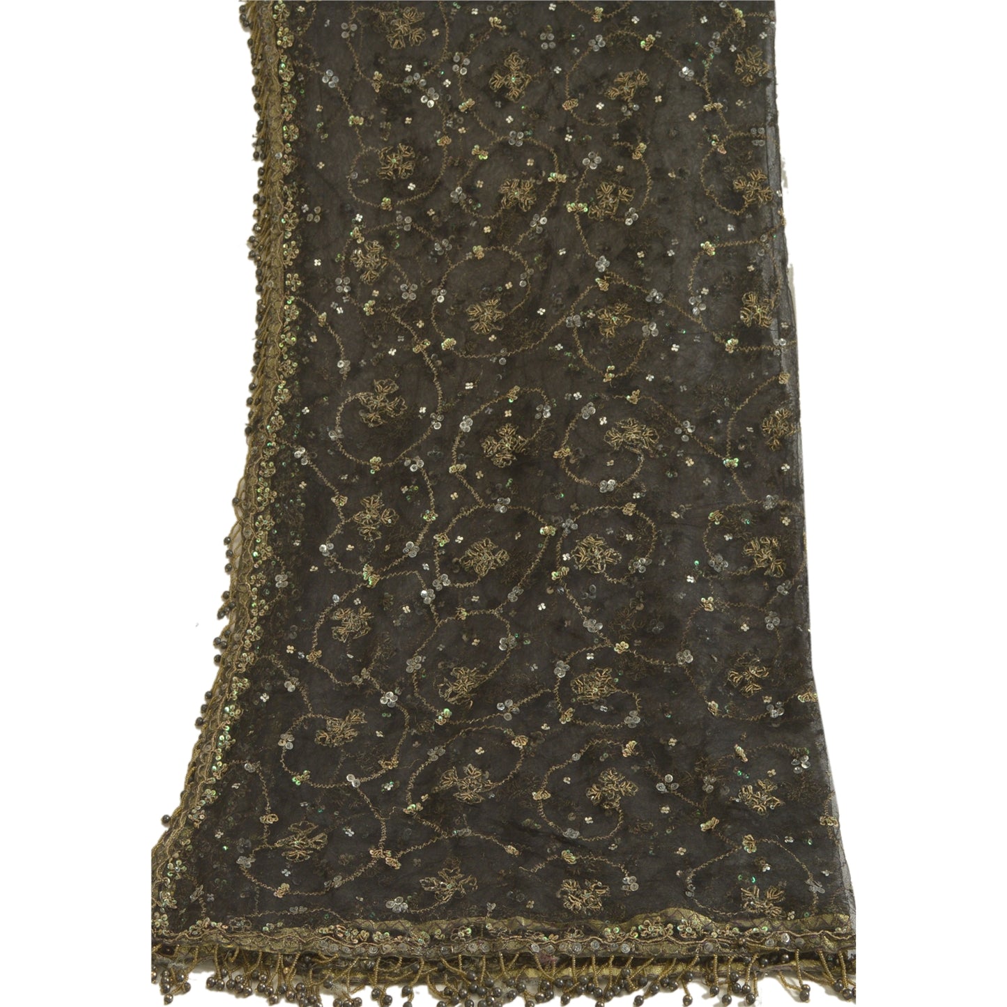 Sanskriti Vintage Black Long Dupatta Stole Net Mesh Veil Hand Beaded Scarves