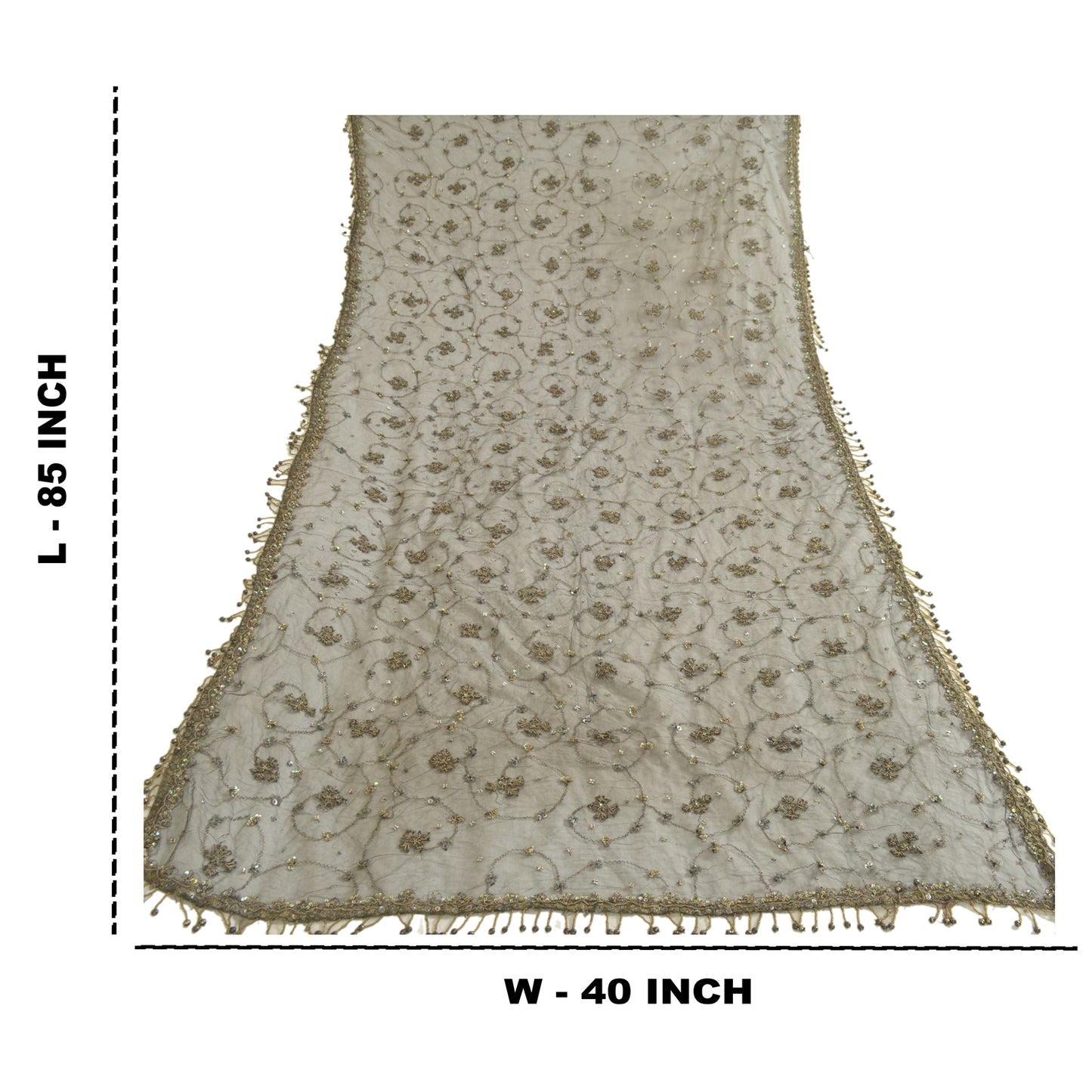 Sanskriti Vintage Black Long Dupatta Stole Net Mesh Veil Hand Beaded Scarves