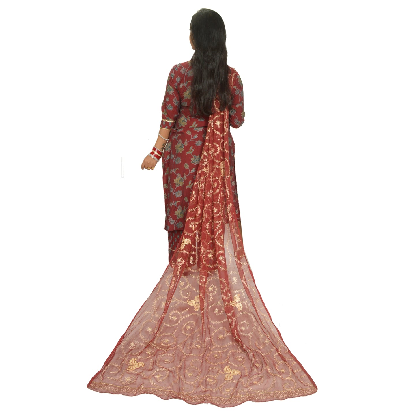 Sanskriti Vintage Dark Red Dupatta Pure Chiffon Silk Hand Beaded Party Stole