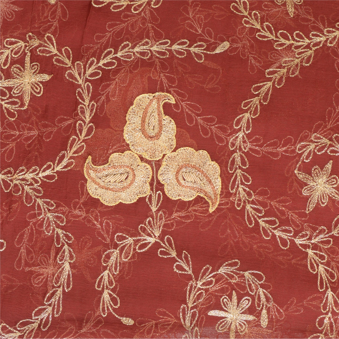 Sanskriti Vintage Dark Red Dupatta Pure Chiffon Silk Hand Beaded Party Stole