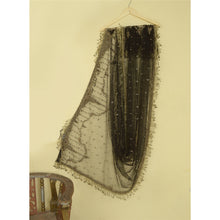 Load image into Gallery viewer, Sanskriti Vintage Long Dupatta Net Mesh Black Hand Beaded Zardozi Wrap Stole
