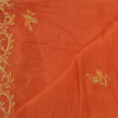 Sanskriti Vintage Long Dupatta Stole Pure Silk Orange Hand Embroidered Zardozi