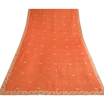 Sanskriti Vintage Long Dupatta Stole Pure Silk Orange Hand Embroidered Zardozi