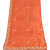 Sanskriti Vintage Long Dupatta Stole Pure Silk Orange Hand Embroidered Zardozi