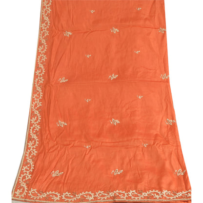 Sanskriti Vintage Long Dupatta Stole Pure Silk Orange Hand Embroidered Zardozi