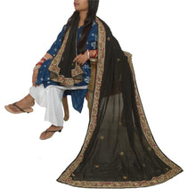 Load image into Gallery viewer, Sanskriti Vintage Long Black Dupatta/Stole Pure Silk Hand Beaded Party Veil
