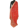 Sanskriti Vintage Red Dupatta Pure Georgette Silk Hand Beaded Party Wrap Stole