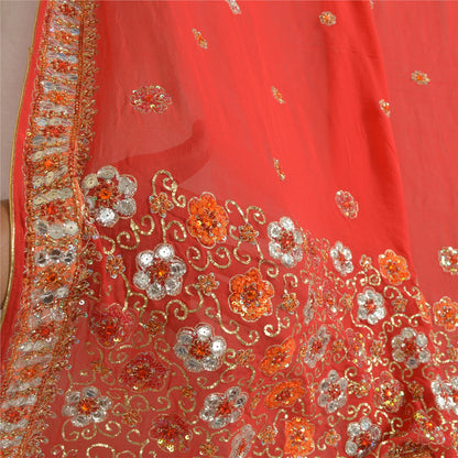 Sanskriti Vintage Red Dupatta Pure Georgette Silk Hand Beaded Party Wrap Stole