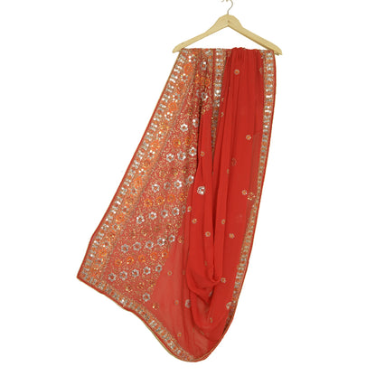 Sanskriti Vintage Red Dupatta Pure Georgette Silk Hand Beaded Party Wrap Stole