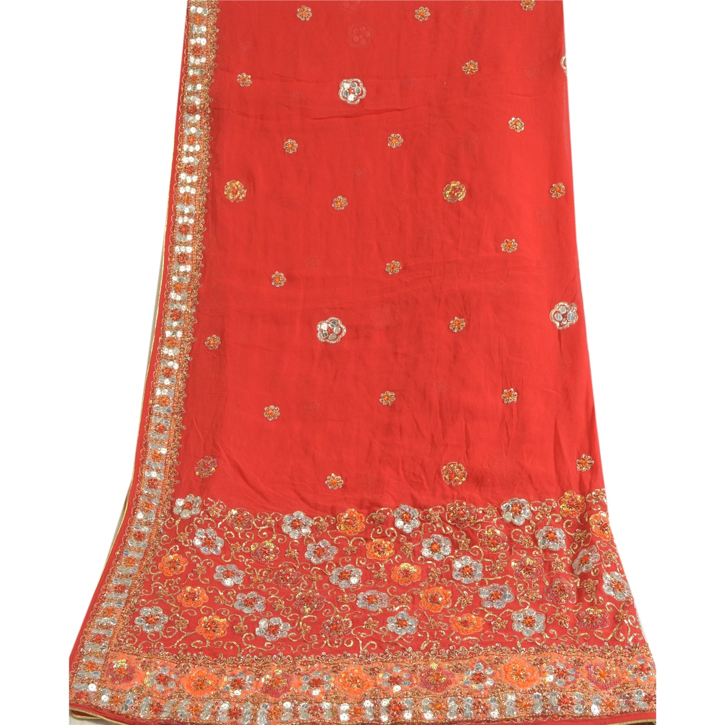 Sanskriti Vintage Red Dupatta Pure Georgette Silk Hand Beaded Party Wrap Stole