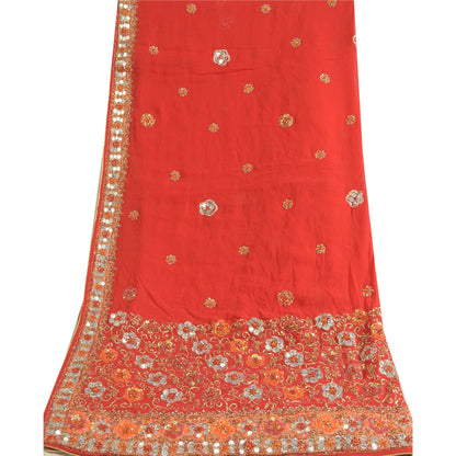Sanskriti Vintage Red Dupatta Pure Georgette Silk Hand Beaded Party Wrap Stole