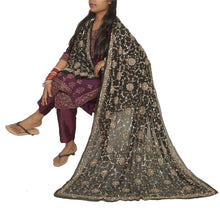 Load image into Gallery viewer, Sanskriti Vintage Black Dupatta Pure Georgette Silk Hand Beaded Party Stole
